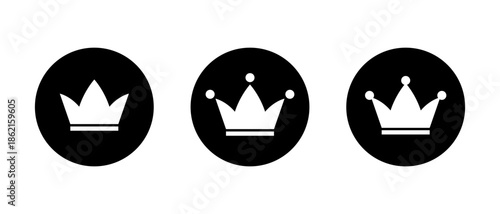 Crown icon in black circle. Royalty, premium, and leadership symbol