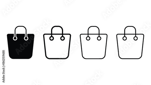 Four shopping bags are displayed in black and white outlines.
