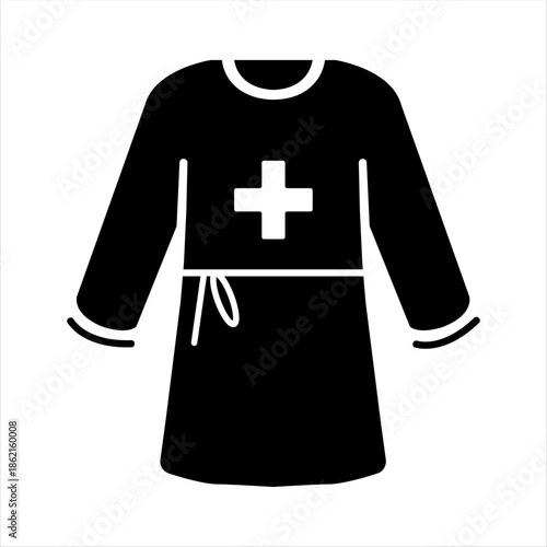 Medical Gown & Doctor Uniform Icon Black & White Vector