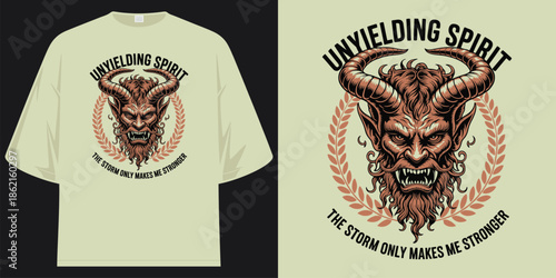unyielding spirit demon horns strength typography t shirt design vector illustration artwork