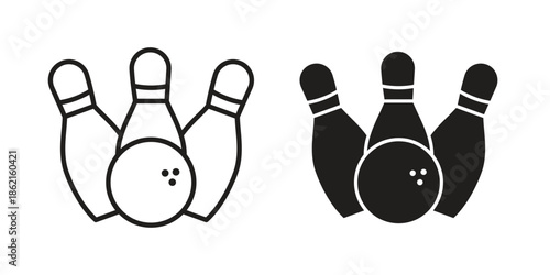 Bowling icons vector glyph flat style. Stroke with editable size icons