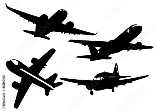 Jet Airplane Silhouettes in Bold Black Style for Aviation Design Set