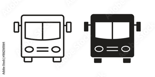 Bus icons vector glyph flat style. Stroke with editable size icons