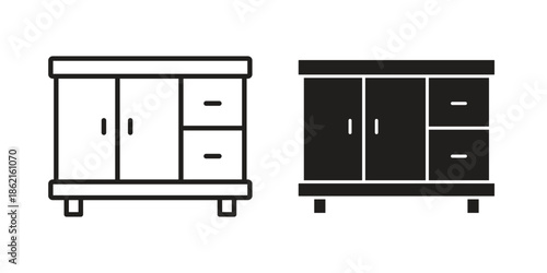 Cabinet icons vector glyph flat style. Stroke with editable size icons