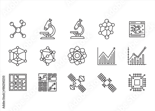 Foto Scientific Iconography Outline Vector Set for Laboratory and Research