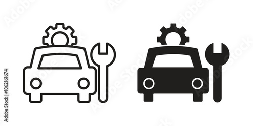 Car mechanic icons vector glyph flat style. Stroke with editable size icons