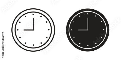 Clock nine icons vector glyph flat style. Stroke with editable size icons