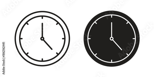 Clock icons vector glyph flat style. Stroke with editable size icons