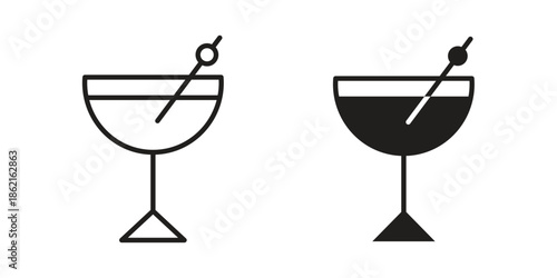 Cocktail icons vector glyph flat style. Stroke with editable size icons
