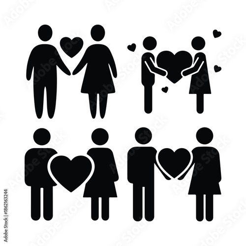 Couple With Heart Love Silhouette Icon