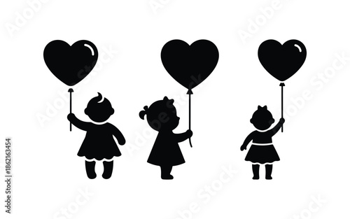 Cute Baby Girl With Heart Balloon Icon