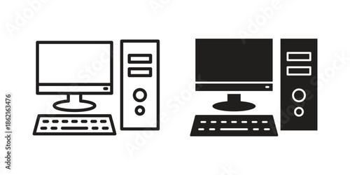 Computer icons vector glyph flat style. Stroke with editable size icons