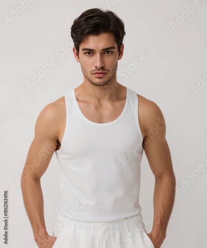smiling filipino guy on oversized shirt fit model pose on white background