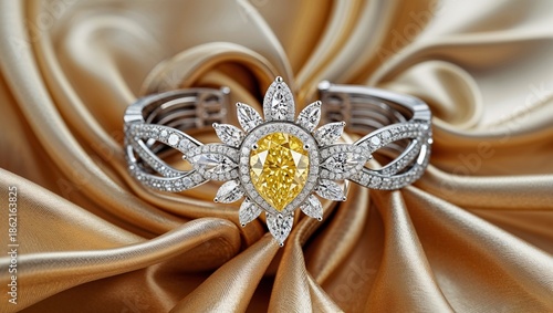 Wallpaper Mural Pear fancy intense yellow diamond radiant bracelet in platinum on golden fabric swirl folds Torontodigital.ca