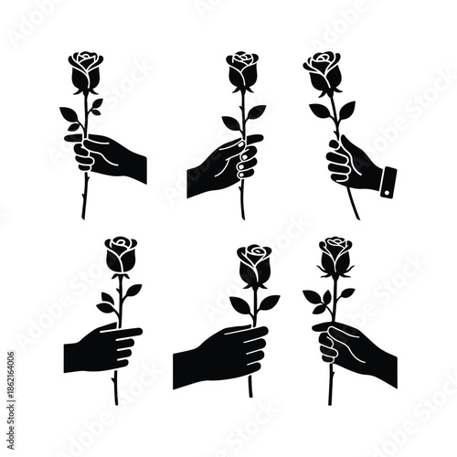 Hand Holding Rose Flower Silhouette Icon