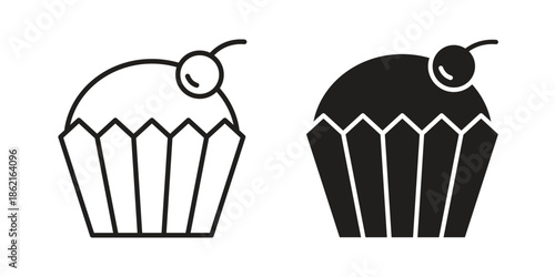 Cupcake icons vector glyph flat style. Stroke with editable size icons