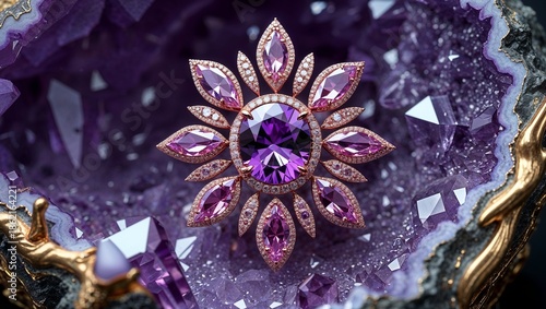 Wallpaper Mural Radiant fancy purple pink diamond rare brooch in rose gold hidden gallery on lilac crystal geode interior Torontodigital.ca