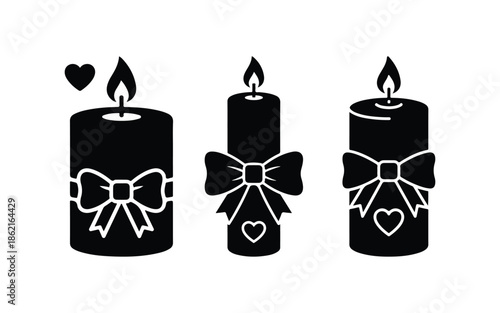 Romantic Candle With Bow Heart Icon