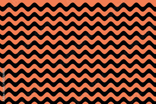 Black color waves on Coral color geometric seamless pattern.
