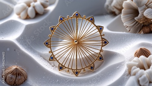 Wallpaper Mural Kite scolecite zen needle brooch in white gold fragile rays meditative on white sand mandala pattern Torontodigital.ca