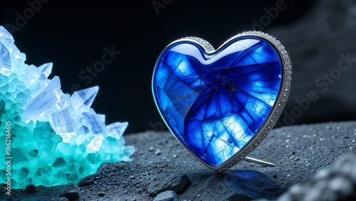 Wallpaper Mural Heart blue scheelite glow brooch in platinum uv reactive dramatic blacklight on fluorescent mineral cave Torontodigital.ca