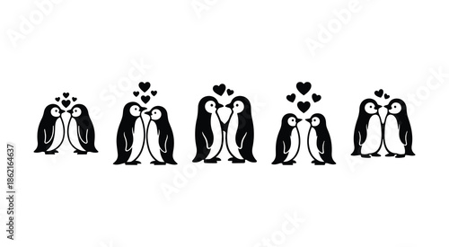 Romantic Penguin Couple Love Silhouette Icon