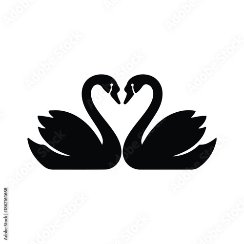 Romantic Swan Couple Heart Shape Icon