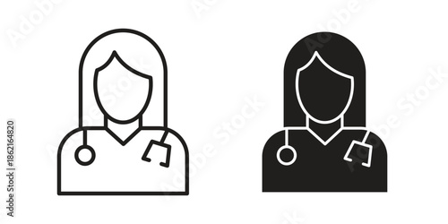 Doctor icons vector glyph flat style. Stroke with editable size icons