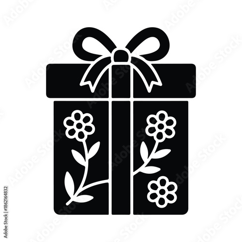 Valentine Gift Box Floral Silhouette Icon