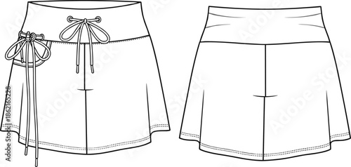 Technical Balaclava Ski Mask Flat Sketch Vector Illustration, Full Face Cover Hood, Winter Sports Apparel Template, Cold Weather Headwear, Side, Front, and Back View Outline Drawing.