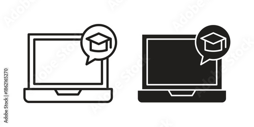 E learning icons vector glyph flat style. Stroke with editable size icons