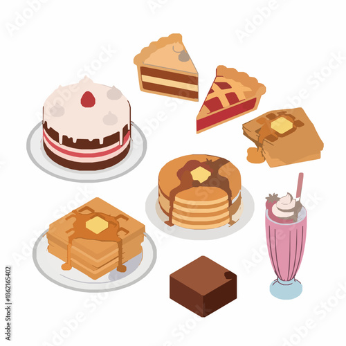 Isometric Dessert and Confectionery Vector Illustration Set