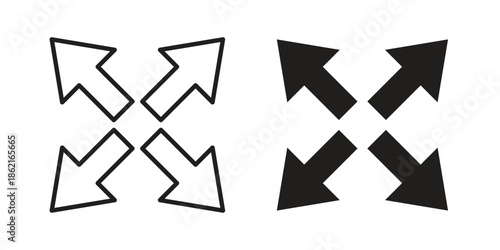 Expand icons vector glyph flat style. Stroke with editable size icons