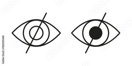 Eye crossed icons vector glyph flat style. Stroke with editable size icons