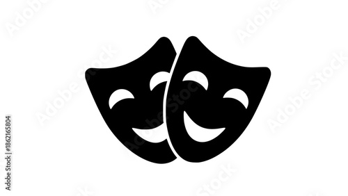 Two funny masks black white icon 