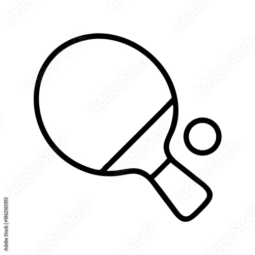 Ping pong paddle and ball icon in minimalistic design  