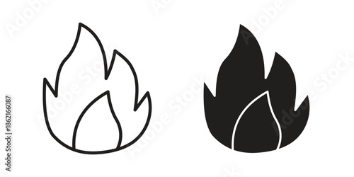 Flame icons vector glyph flat style. Stroke with editable size icons