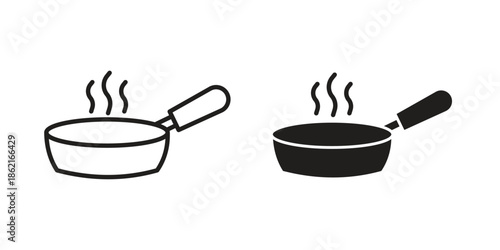 Frying pan icons vector glyph flat style. Stroke with editable size icons