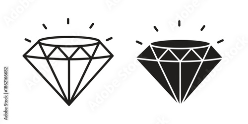 Gem icons vector glyph flat style. Stroke with editable size icons