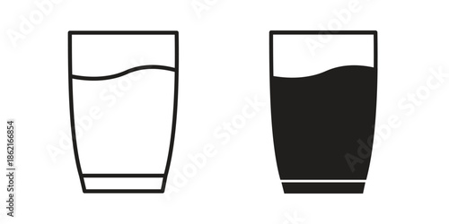 Glass icons vector glyph flat style. Stroke with editable size icons