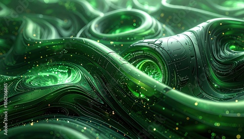 Abstract Green Waves - A Mesmerizing Display of Light and Shadow.