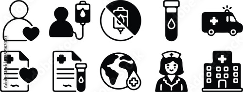medical health care blood donation icons set vector illustration collection 