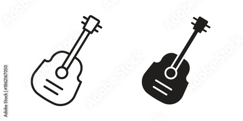 Guitar icons vector glyph flat style. Stroke with editable size icons