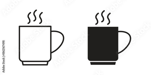 Hot coffee Mug icons vector glyph flat style. Stroke with editable size icons