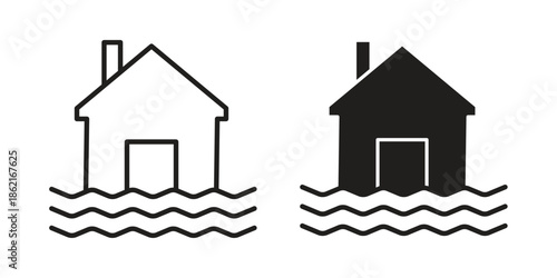 House flood icons vector glyph flat style. Stroke with editable size icons