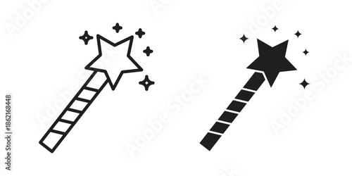 Magic wand icons vector glyph flat style. Stroke with editable size icons