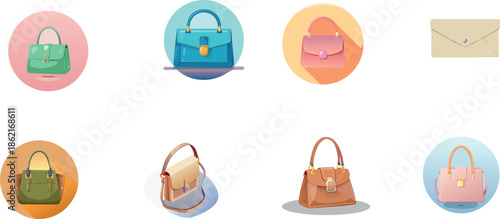 Elegant Women's Handbag and Fashion Purse Icon Collection