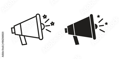 Megaphone icons vector glyph flat style. Stroke with editable size icons