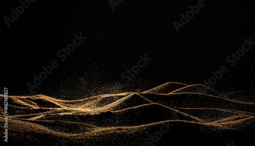 Abstract landscape with golden hills against a dark background.