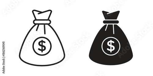 Money bag icons vector glyph flat style. Stroke with editable size icons